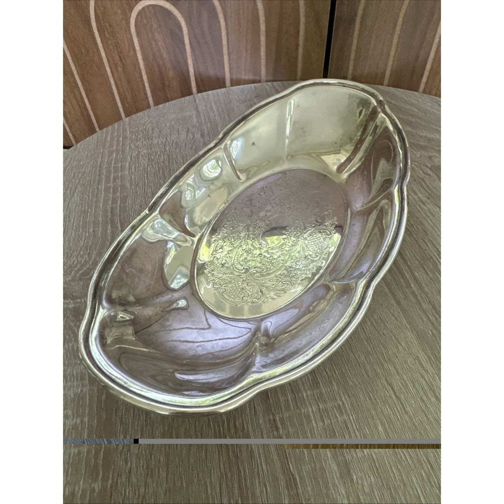 Vintage Silverplate Oval Serving Dish Floral Engraved 12" Tray